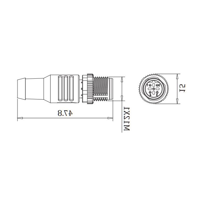 M12 5Pin、B-coded、Straight male、Profibus Bus terminating resistor、0C4R11